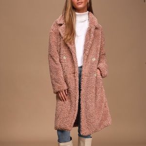 Lulu’s Pink Mauve Teddy MIDI Coat BNWT